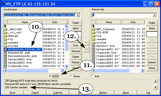 Moving your files: FTP window