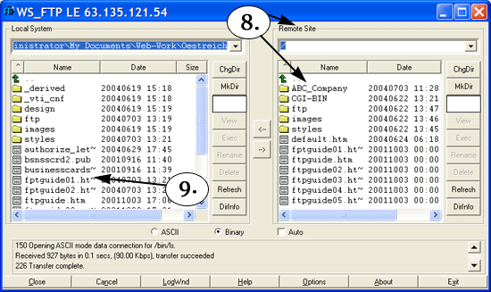 Finalizing the connection: FTP window